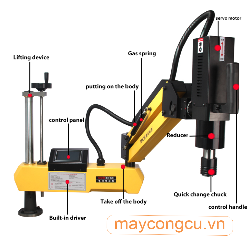 Cấu tạo máy taro điện gồm motor servo, tay điều khiển và đầu taro